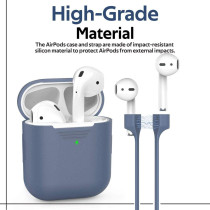 Promate Airpods Case With Strap, Premium Protective Silicone Case Cover Compatible Design For Apple Airpods,Airpods 2, Podkit Navy