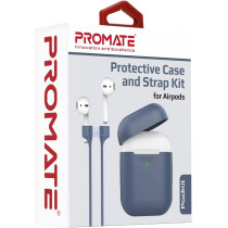 Promate Airpods Case With Strap, Premium Protective Silicone Case Cover Compatible Design For Apple Airpods,Airpods 2, Podkit Navy