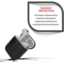 Promate Airpods Case, Premium Silicone Full Protective Drop Protection Wireless Charging Compatible Cover, Silicase Black