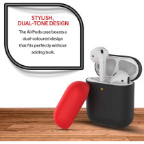 Promate Airpods Case, Premium Silicone Full Protective Drop Protection Wireless Charging Compatible Cover, Silicase Black