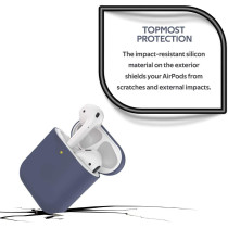 Promate Airpods Case, Premium Silicone Full Protective Drop Protection Wireless Charging Compatible Cover, Silicase Navy