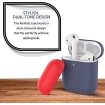 Promate Airpods Case, Premium Silicone Full Protective Drop Protection Wireless Charging Compatible Cover, Silicase Navy