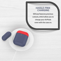Promate Airpods Case, Premium Silicone Full Protective Drop Protection Wireless Charging Compatible Cover, Silicase Navy