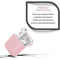 Promate Airpods Case, Premium Silicone Full Protective Drop Protection Wireless Charging Compatible Cover, Silicase Pink