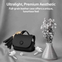 Promate Airpods Pro Case, Ultra-Slim Protective Soft Designer Faux Leather Cover With Wireless Charging, Women, Tassel-Pro Black