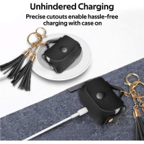 Promate Airpods Pro Case, Ultra-Slim Protective Soft Designer Faux Leather Cover With Wireless Charging, Women, Tassel-Pro Black