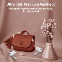 Promate Airpods Pro Case, Ultra-Slim Protective Soft Designer Faux Leather Cover With Wireless Charging, Women, Tassel-Pro Brown