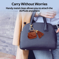 Promate Airpods Pro Case, Ultra-Slim Protective Soft Designer Faux Leather Cover With Wireless Charging, Women, Tassel-Pro Brown