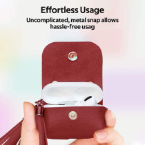 Promate Airpods Pro Case, Ultra-Slim Protective Soft Designer Faux Leather Cover With Wireless Charging, Women, Tassel-Pro Maroon