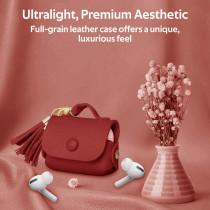Promate Airpods Pro Case, Ultra-Slim Protective Soft Designer Faux Leather Cover With Wireless Charging, Women, Tassel-Pro Maroon