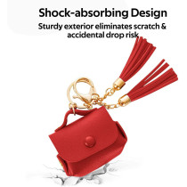 Promate Airpods Pro Case, Ultra-Slim Protective Soft Designer Faux Leather Cover With Wireless Charging, Women, Tassel-Pro Red