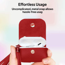 Promate Airpods Pro Case, Ultra-Slim Protective Soft Designer Faux Leather Cover With Wireless Charging, Women, Tassel-Pro Red