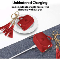 Promate Airpods Pro Case, Ultra-Slim Protective Soft Designer Faux Leather Cover With Wireless Charging, Women, Tassel-Pro Red