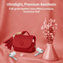 Promate Airpods Pro Case, Ultra-Slim Protective Soft Designer Faux Leather Cover With Wireless Charging, Women, Tassel-Pro Red