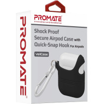 Promate Airpods Silicone Case, Shockproof Cover With Secure Lid Strap For Apple Airpods And Airpods 2, Veilcase Black