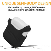 Promate Airpods Silicone Case, Shockproof Cover With Secure Lid Strap For Apple Airpods And Airpods 2, Veilcase Black