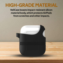 Promate Airpods Silicone Case, Shockproof Cover With Secure Lid Strap For Apple Airpods And Airpods 2, Veilcase Black