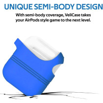 Promate Airpods Silicone Case, Shockproof Cover With Secure Lid Strap For Apple Airpods And Airpods 2, Veilcase Blue