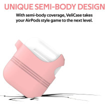 Promate Airpods Silicone Case, Shockproof Cover With Secure Lid Strap For Apple Airpods And Airpods 2, Veilcase Pink