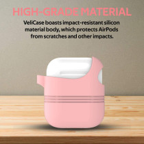 Promate Airpods Silicone Case, Shockproof Cover With Secure Lid Strap For Apple Airpods And Airpods 2, Veilcase Pink