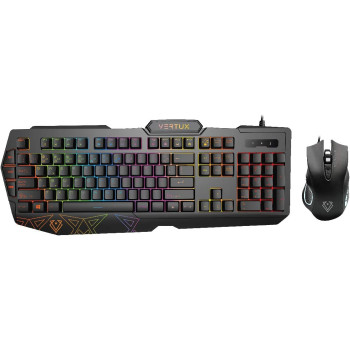 Vertux Rainbow Backlit Keyboard & Mouse,Ergonomic Usb Wired Multimedia & Multi-Color Gaming Keyboard & Mouse,Vendetta Eng/Arabic