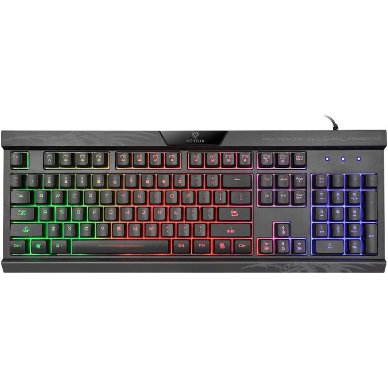 Vertux Gaming Keyboard, Professional Ergonomic Wired Usb Gaming Keyboard,12 Multimedia Shortcut Keys For Pc, Amber Eng/Arab