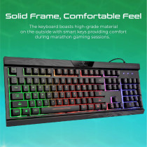 Vertux Gaming Keyboard, Professional Ergonomic Wired Usb Gaming Keyboard,12 Multimedia Shortcut Keys For Pc, Amber Eng/Arab
