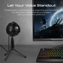 Vertux Microphone For Gaming, Adjustable High Definition Usb,3.5Mm Audio Output, Rgb Led Light And Foldable Tripod Stand, Sphere