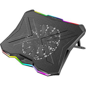 Vertux Notebook Cooler Stand, Foldable 17 Inch Gaming Laptop Usb Fan Cooler With Heat Dissipating Mesh Surface, Rgb Led Light, On-Board Control, Adjustable Height And Dual Usb Port, Glare
