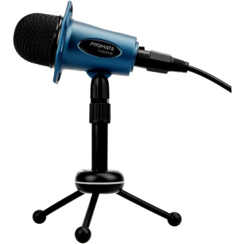 Promate Desktop Microphones, 3.5Mm Professional Condenser Recording Podcast Microphone With Built-In Volume Control, Tweeter-8 Blue