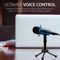 Promate Desktop Microphones, 3.5Mm Professional Condenser Recording Podcast Microphone With Built-In Volume Control, Tweeter-8 Blue
