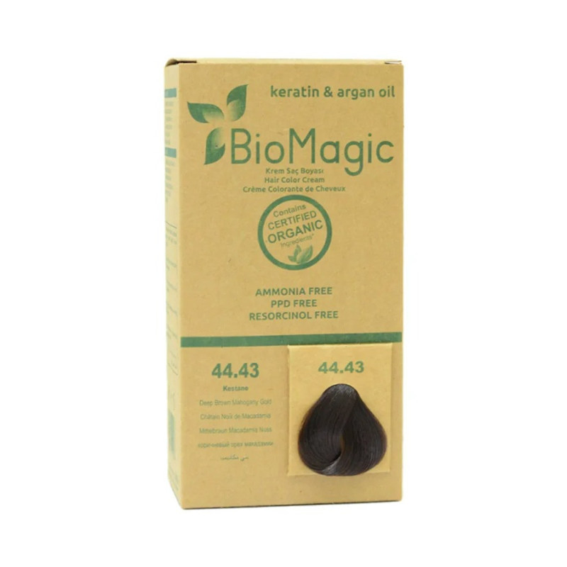 BIOMAGIC Hair Color Cream With Keratin & Argon Oil 44.43 Deep Brown Mahogany Gold