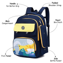 Eazy Kids School Bag Dino w/t Pencil Case -Blue For 3Years+, Unisex (EZ_SB01_BK)