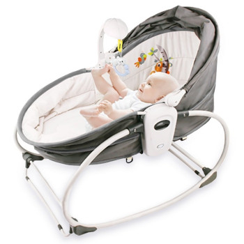Teknum 5-in-1 Cozy Rocker Bassinet w/ Awning & Mosquito net- Grey For 0-3Years, Unisex (TK_5in1RK_GY)