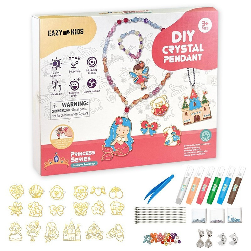 Eazy Kids DIY Kids Art & Craft Crystal Pendant Making & Coloring Set XL- Princess For 3 Years Plus, Unisex