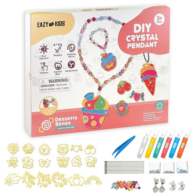 Eazy Kids DIY Kids Art & Craft Crystal Pendant Making & Coloring Set XL- Dessert For 3Years+, Unisex (EZ_DIYCP_DESE)