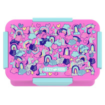 Eazy Kids Lunch Box Set and Tritan Water Bottle w/ 2in1 drinking, Flip lid and Sipper, Unicorn - Pink, 650ml
