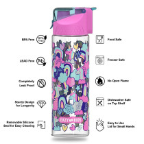 Eazy Kids Lunch Box Set and Tritan Water Bottle w/ 2in1 drinking, Flip lid and Sipper, Unicorn - Pink, 650ml