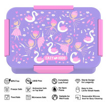 Eazy Kids Lunch Box Set and Tritan Water Bottle w/ Lockable Push button and Carry Handle, Tropical - Purple, 420ml
