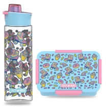 Eazy Kids Lunch Box and Tritan Water Bottle w/ Flip Lid, Gen Z Skater - Blue, 750ml