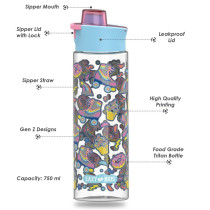 Eazy Kids Lunch Box and Tritan Water Bottle w/ Flip Lid, Gen Z Skater - Blue, 750ml