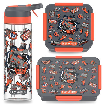 Eazy Kids Lunch Box Set and Tritan Water Bottle w/ Spray, Gen Z - Grey, 750ml