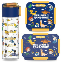 Eazy Kids Lunch Box Set and Tritan Water Bottle w/ Snack Box, T-Rex- Blue, 450ml