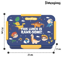 Eazy Kids Lunch Box Set and Tritan Water Bottle w/ Snack Box, T-Rex- Blue, 450ml