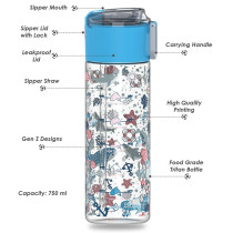 Eazy Kids Lunch Box Set and Tritan Water Bottle w/ Snack Box, Shark - Blue, 450ml