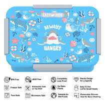 Eazy Kids Lunch Box Set and Tritan Water Bottle w/ Snack Box, Shark - Blue, 450ml