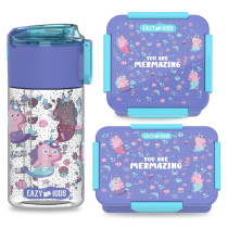 Eazy Kids Lunch Box Set and Tritan Water Bottle w/ Snack Box, Mermaid - Purple, 450ml