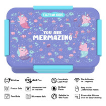 Eazy Kids Lunch Box Set and Tritan Water Bottle w/ Snack Box, Mermaid - Purple, 450ml