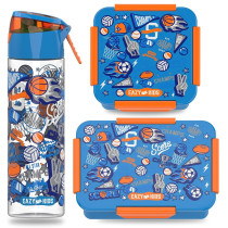 Eazy Kids Lunch Box Set and Tritan Water Bottle w/ Spray, Soccer - Blue, 750ml