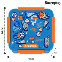 Eazy Kids Lunch Box Set and Tritan Water Bottle w/ Spray, Soccer - Blue, 750ml